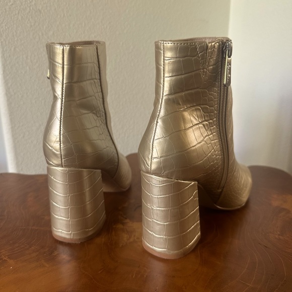 Gold Embossed Crocodile Heeled Bootie by Charles David - Picture 2 of 3